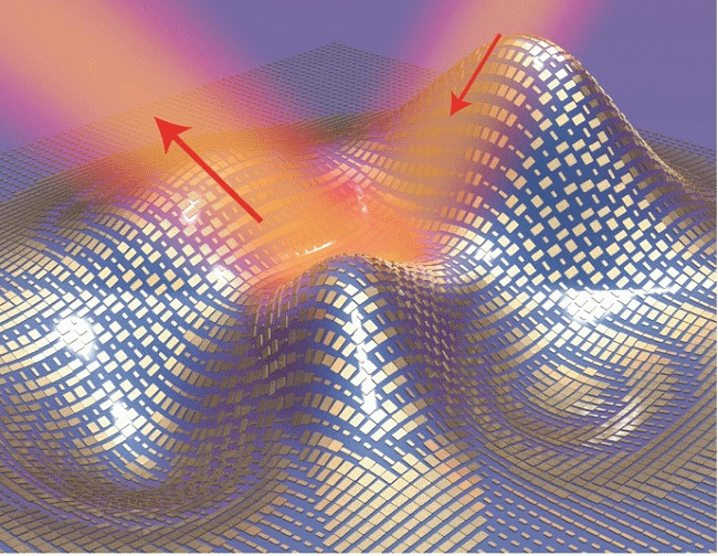 A 3D illustration of a metasurface skin cloak made from an ultrathin layer of nanoantennas covering an arbitrarily shaped object