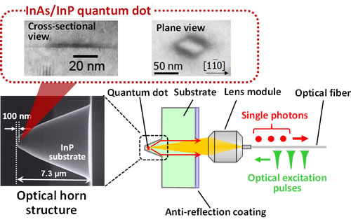 Electron microscope image of the optical horn structure with InAs quantum dot