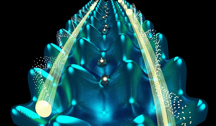 Graphic depiction of atoms occupying edge states in an optical lattice