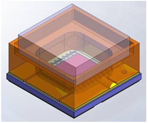 Schematics of a VCSEL array with diffuser mounted on top