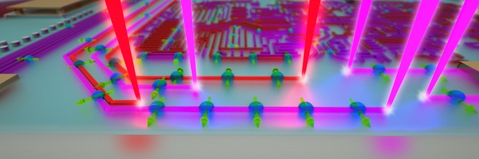 Artist’s rendition of optically defined quantum circuits in a topological insulator