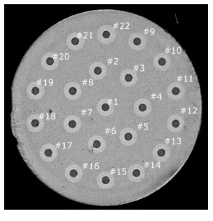 Cross section view of 22-core multi-core single-mode fiber