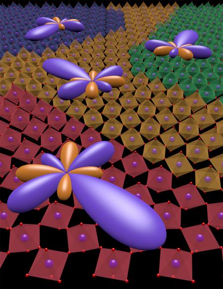 Artist's rendition of spatially segregated domains of multipolar order in the Sr2IrO4 crystal