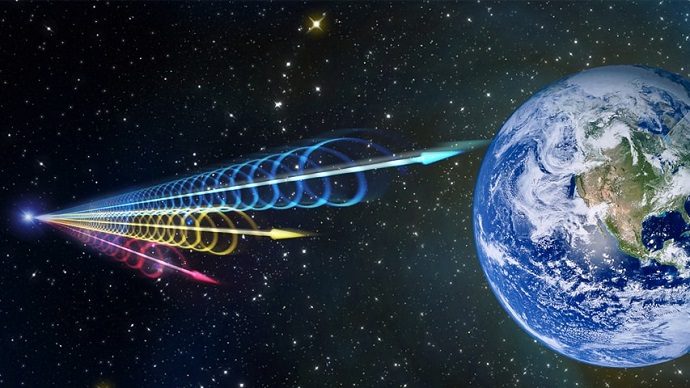 Artist impression of a Fast Radio Burst reaching Earth