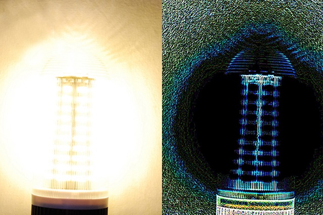 An LED light and an image of the same light produced using the Phase Stretch Transform-based algorithm