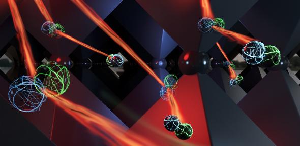 Depiction of photon recycling inside the crystalline structure of perovskite