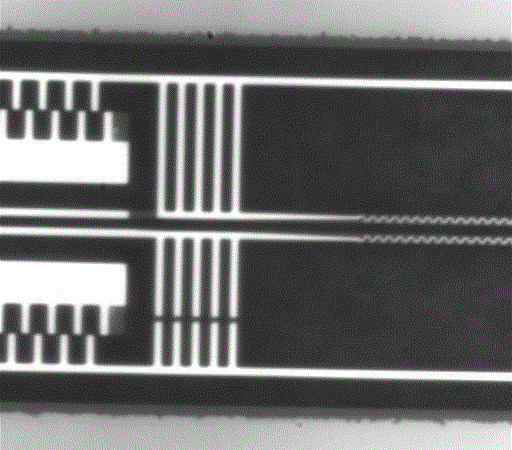 Video of the high-precision micro-electromechanical system (MEMS) used to control the distance between two beams at different temperatures