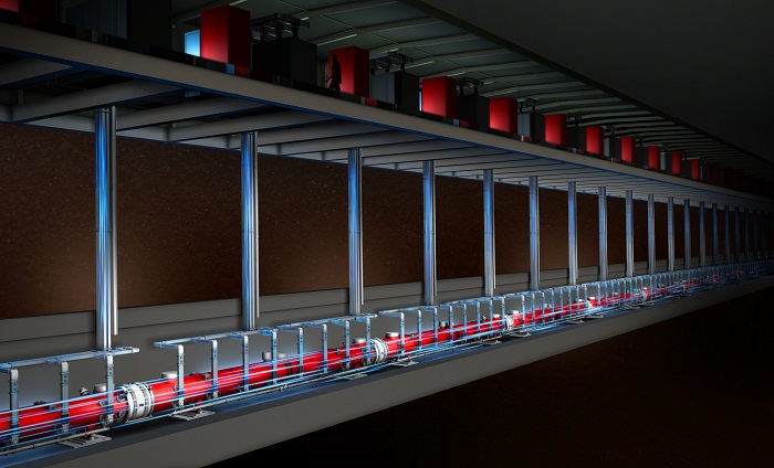 Illustration of the electron accelerator of SLAC’s future rapid-fire LCLS-II X-ray laser