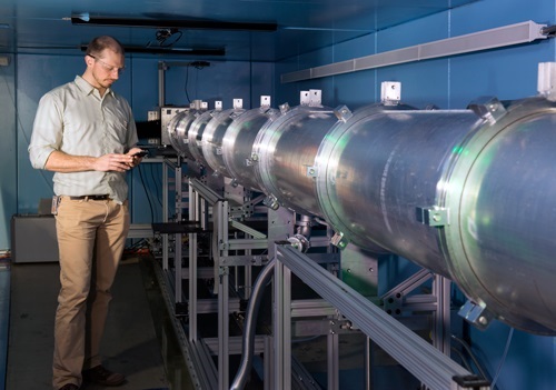 PML's Dan Hussey in the shielded cave where the neutron microscope will be housed