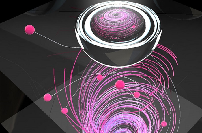 An artist's concept of optically-generated non-thermalized electrons and their collection in a ferroelectric crystal