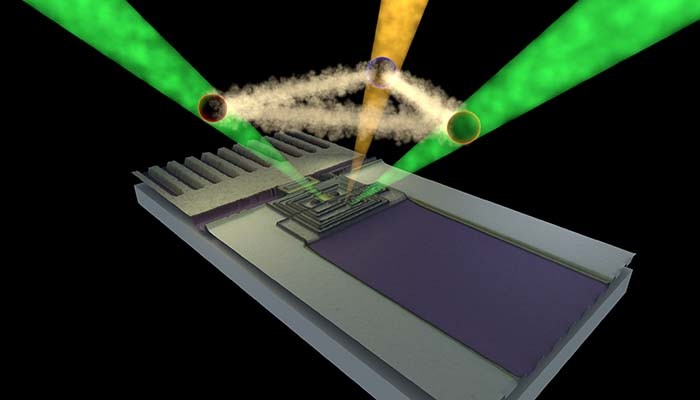 Artistic depiction of the generation of three correlated photons from quantum vacuum