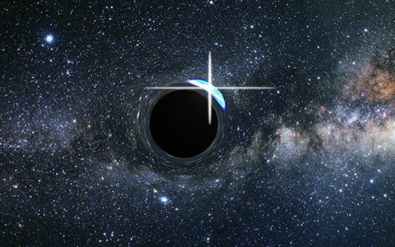 Artist's impression of a flare from a star partly behind a black hole