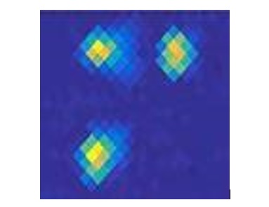 Shown is the Visible band image captured by the Dual-band CAOS Camera using three visi-ble LEDs and one SWIR LED target scene with LEDs arranged in a 2x2 formation