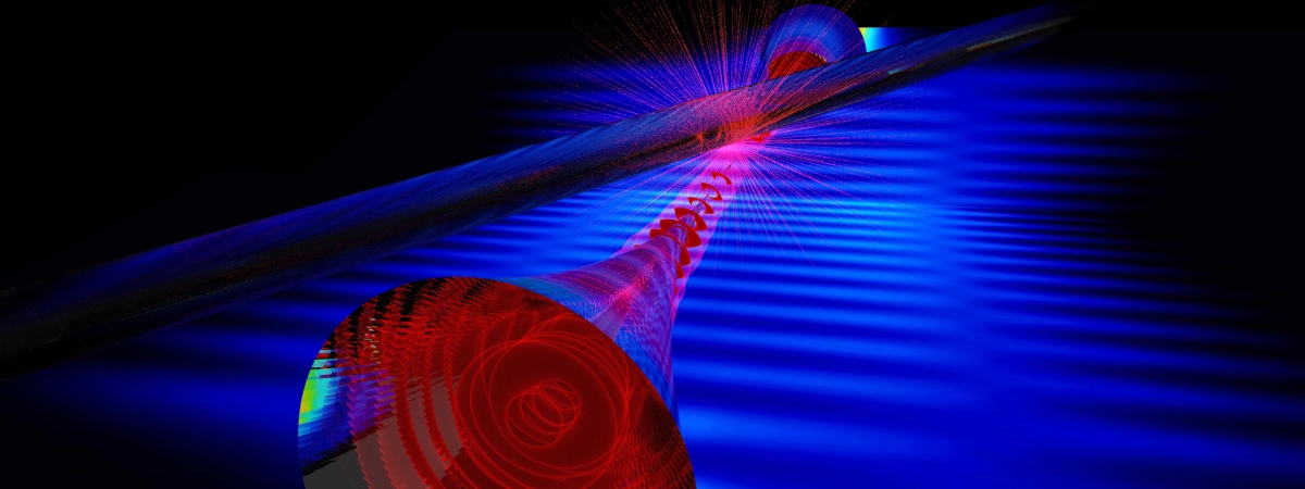 Graphic depicting nanofiber evanescent light entering probe fiber