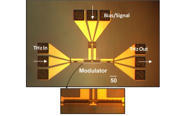 THz waves confined in a novel slot waveguide interact with tunable, two-dimensional electron gas