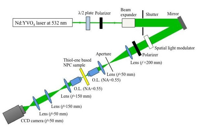 Optical setup for coaxial holographic digital data page recording