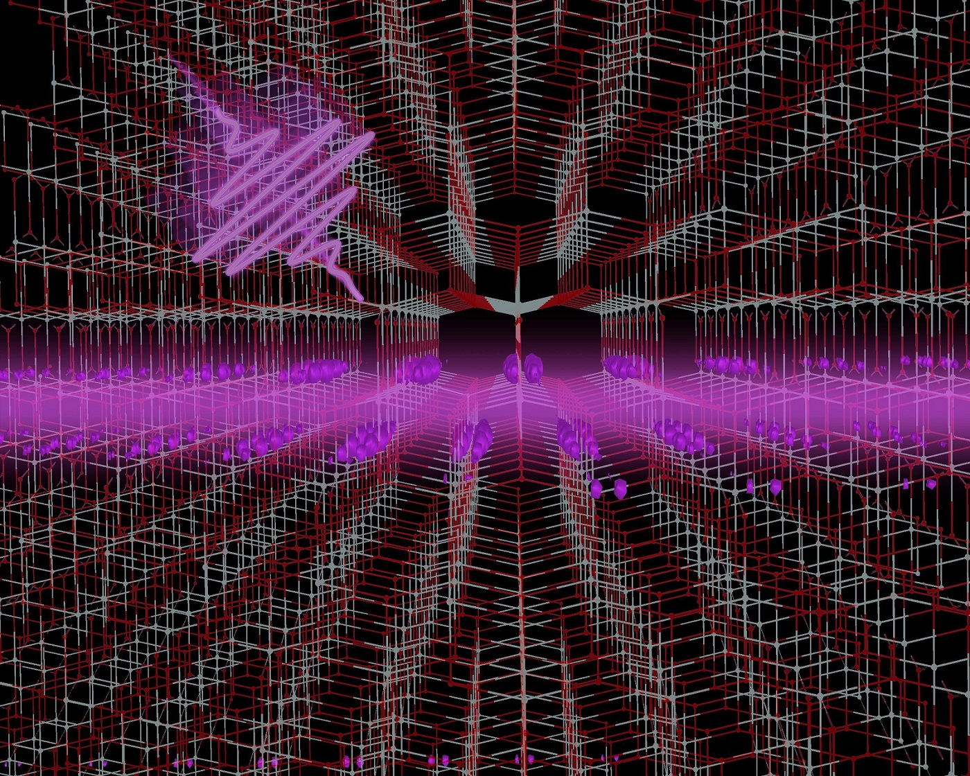 Lattice structure of anatase TiO2 with a graphical representation of the 2D exciton that is generated by the absorption of light