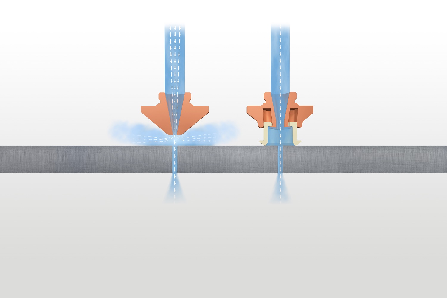 The Highspeed Eco nozzle’s sleeve forces the gas directly into the kerf.