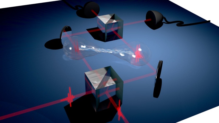 Two single-photons are overlapped on a beam splitter and generate a so-called biphotonic path-entangled NOON state