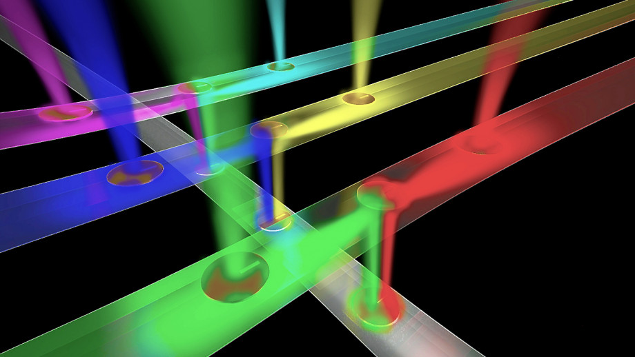 An artist’s impression of a network of optical wires receiving and routing different streams of information to enable ultra-fast transmission of information in multicore processors for gaming and high-performance computing