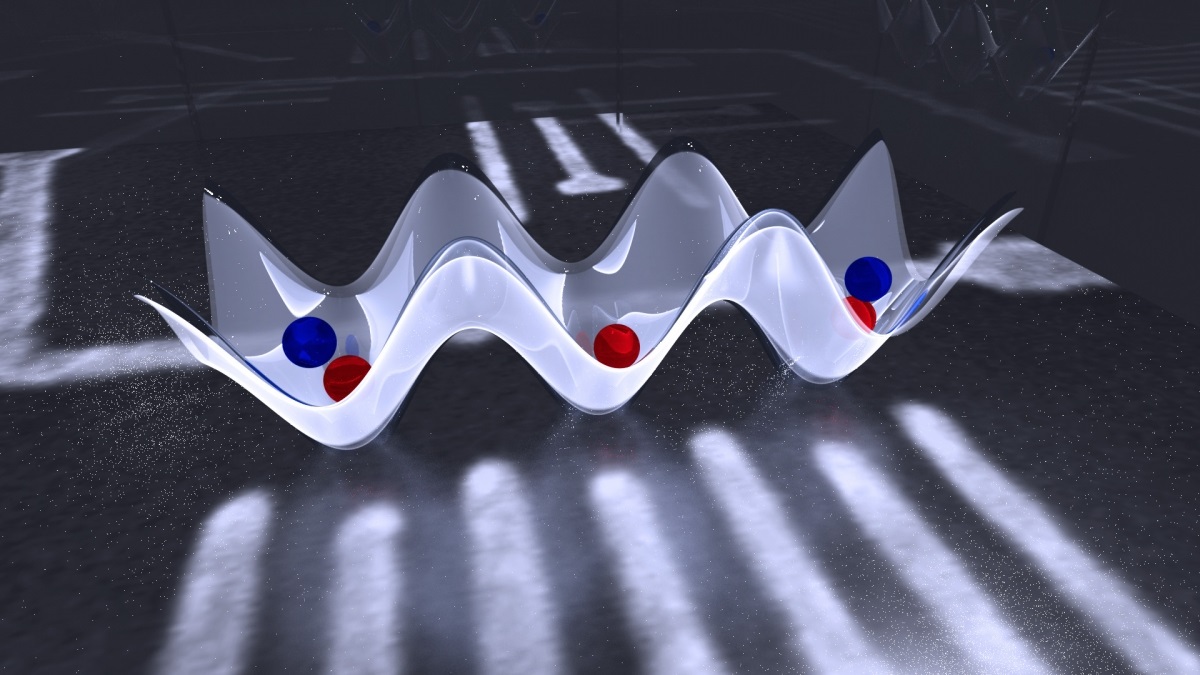 Micrograph image of semiconductor quantum chip with lattice visualization above