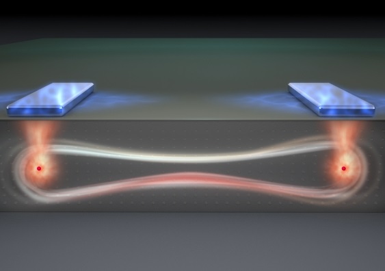 Artist's impression of a 'flip flop' qubit in an entangled quantum state