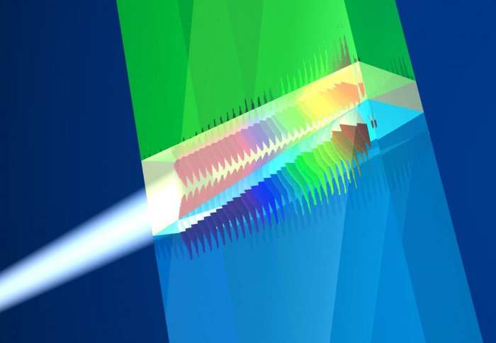 The process of creating a trapped rainbow relies on metamaterials or nanoplasmonic structures endowed with special negative properties, surrounded by normal materials.