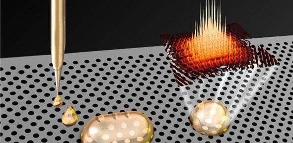 The researchers were able to deposit ultra-small ink droplets onto photonic crystals.