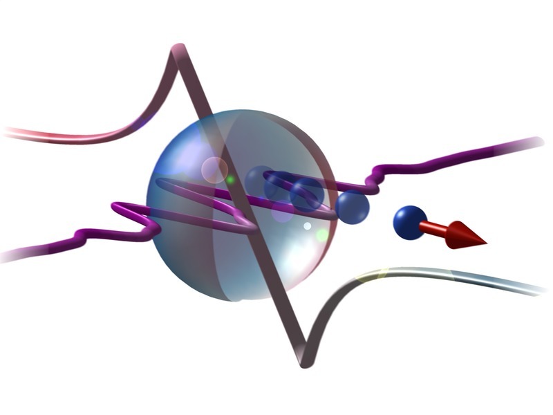 The waveform-controlled laser pulse creates a plasmon-enhanced near-field that drives the forward acceleration of an electron during its passage through the nanometer-sized metal cluster