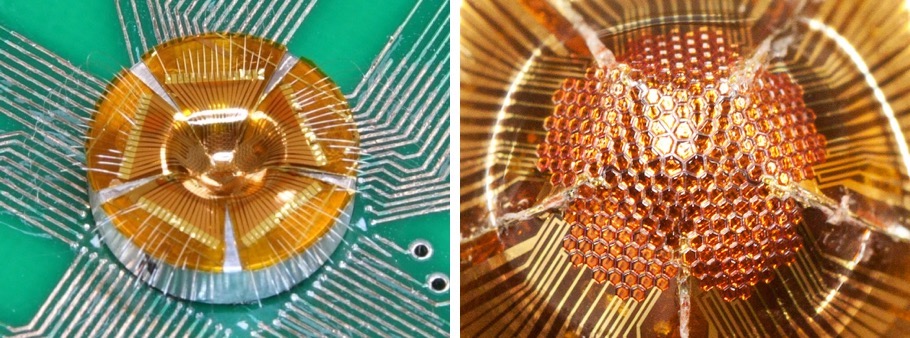 A concave version of the digital image sensor bends inward for creating a hemispherical focal plane array