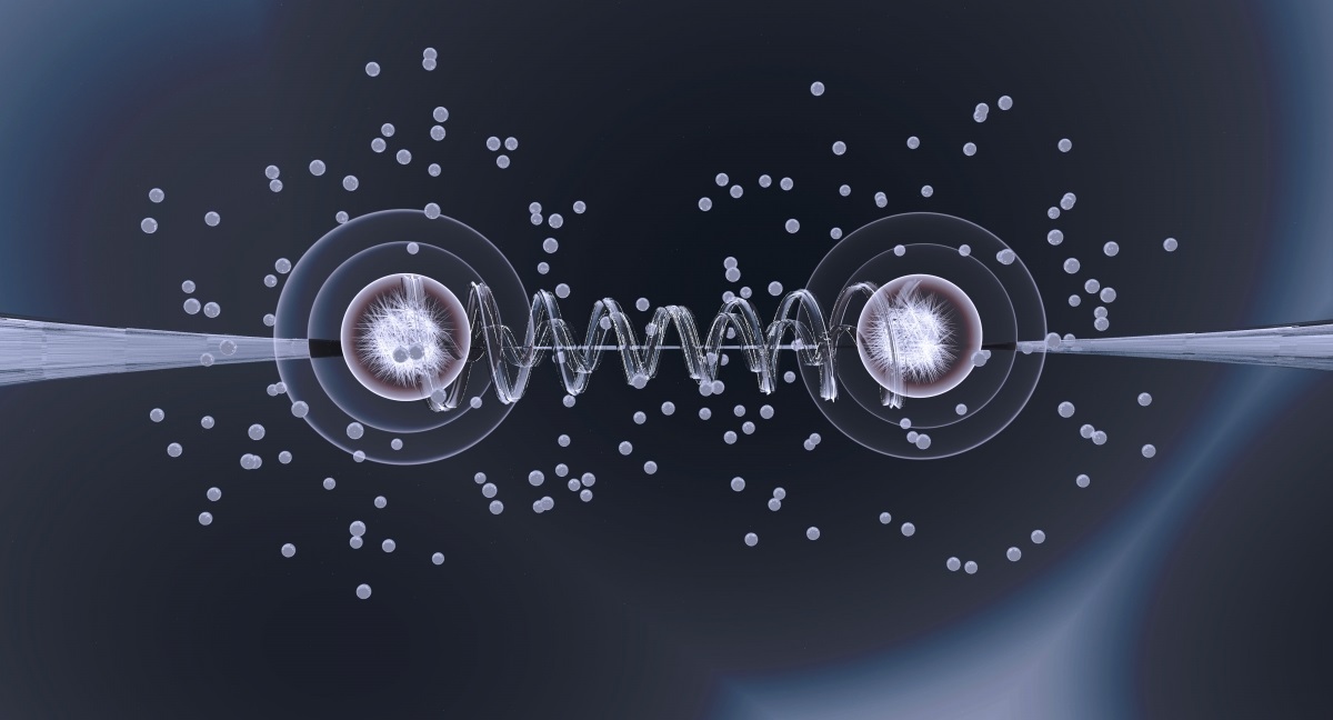 An optical nanofiber enables interactions between distant atoms, allowing them to synchronize their light emissions.