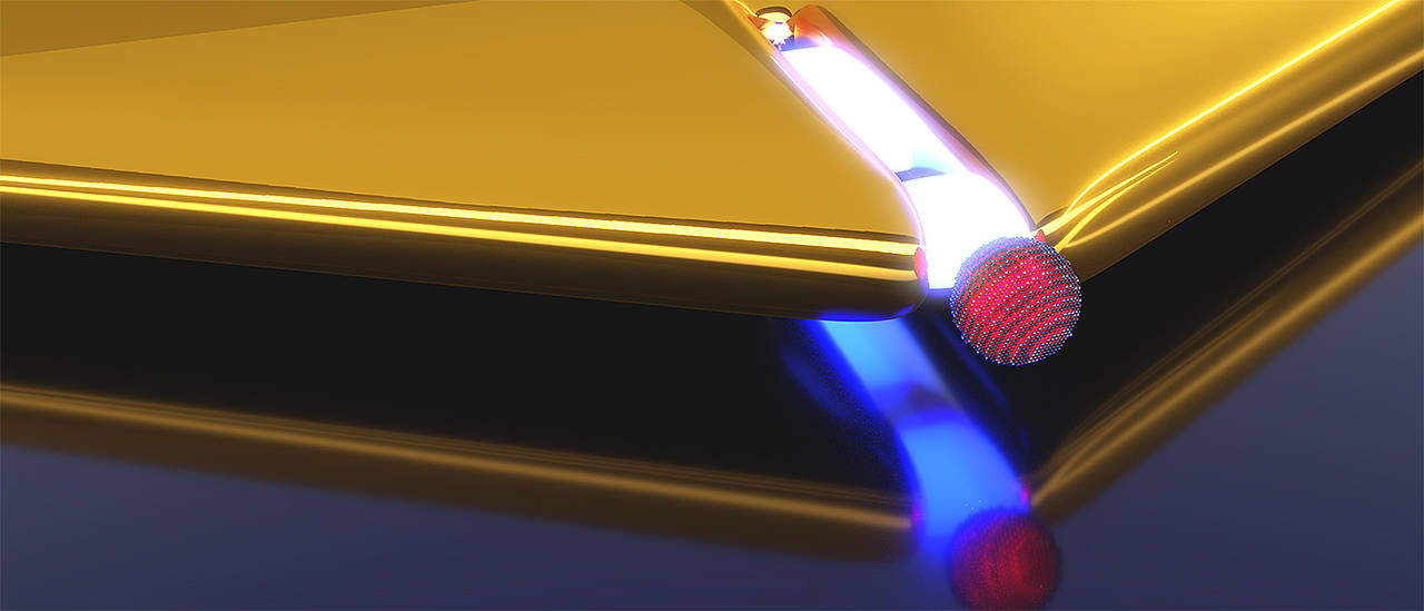 Artistic representation of a plasmonic nano-resonator realized by a narrow slit in a gold layer