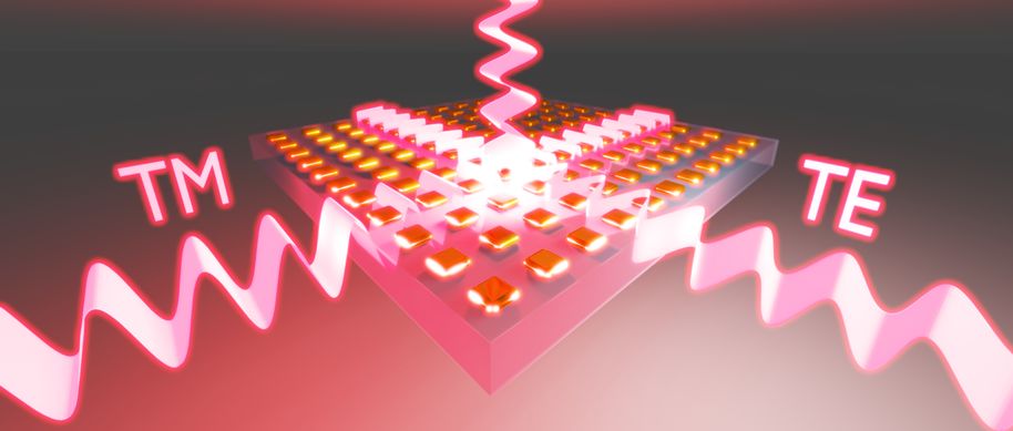 This artistic illustration depicts the coupling of an array of gold nanoparticles and two guided modes of a planar waveguide, which serve to create a perfectly lossless resonant metasurface.