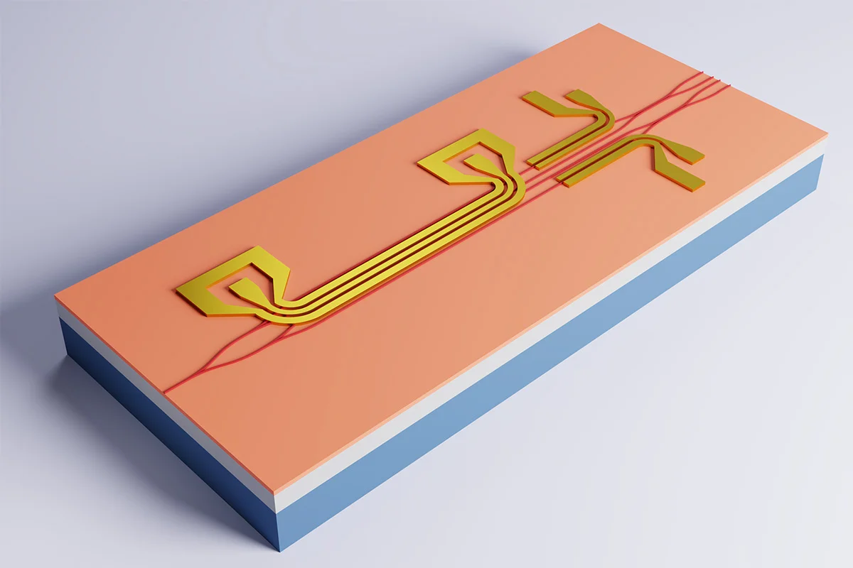 A 3D schematic of the new device, known a four-phase electrooptic modulator, is shown.