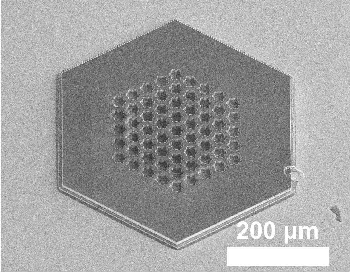 the periodic arrangement of daisy-shaped airholes in the laser cavity reduces light loss by leakage, scattering and radiation