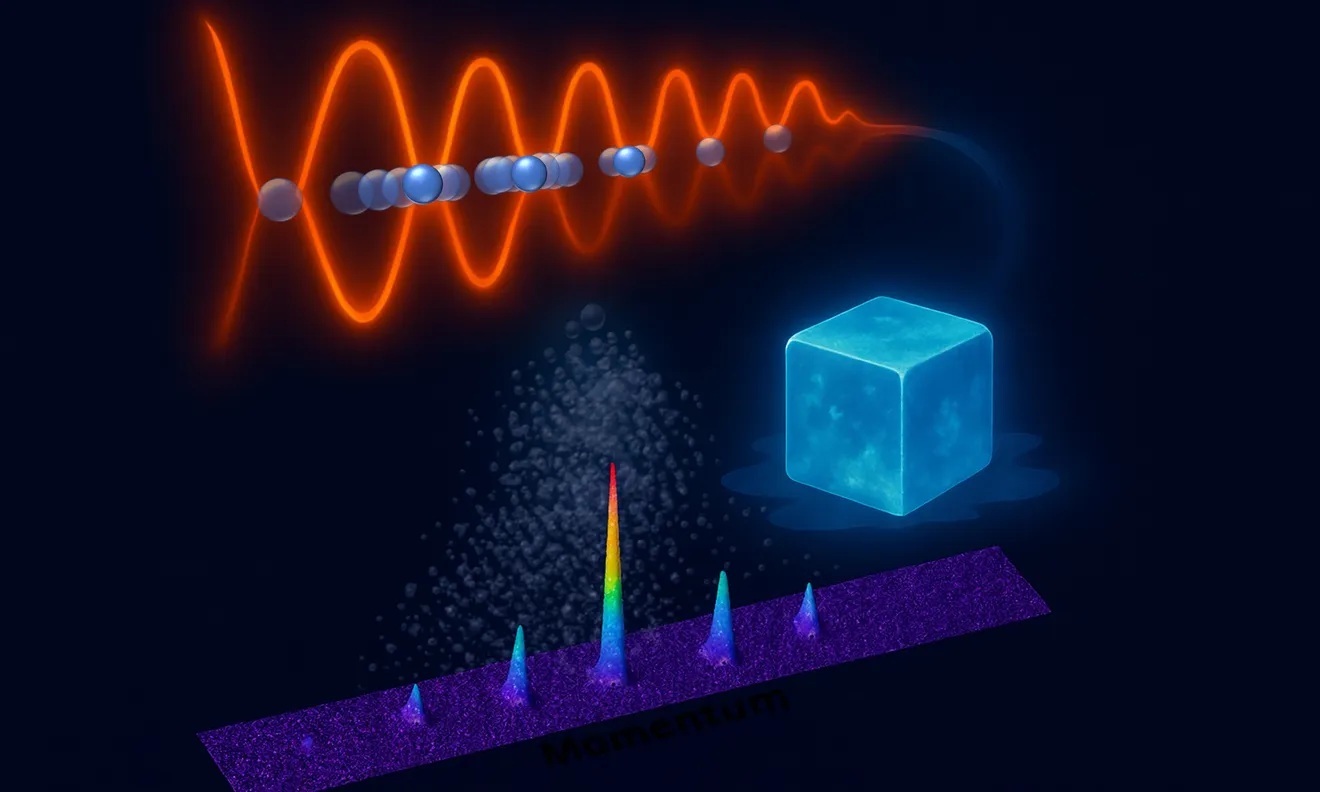Despite being continually kicked and strongly interacting, the atoms no longer absorb energy. The system localizes in momentum space, the momentum distribution literally freezes, a remarkable phenomenon termed many-body dynamical localization