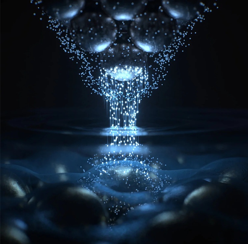 Artistic representation of the microscopic mechanism behind near-field optical tunneling emission